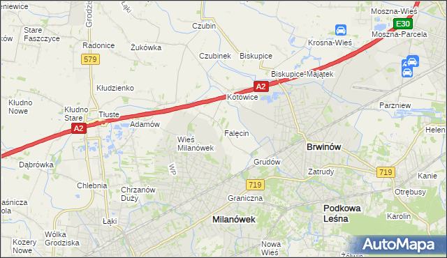 mapa Falęcin gmina Brwinów, Falęcin gmina Brwinów na mapie Targeo