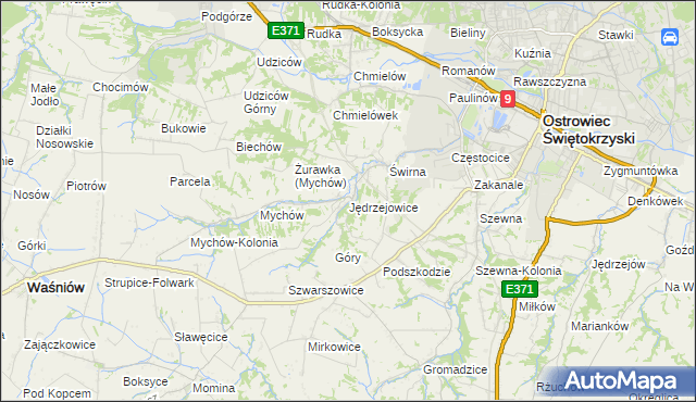 mapa Jędrzejowice gmina Bodzechów, Jędrzejowice gmina Bodzechów na mapie Targeo