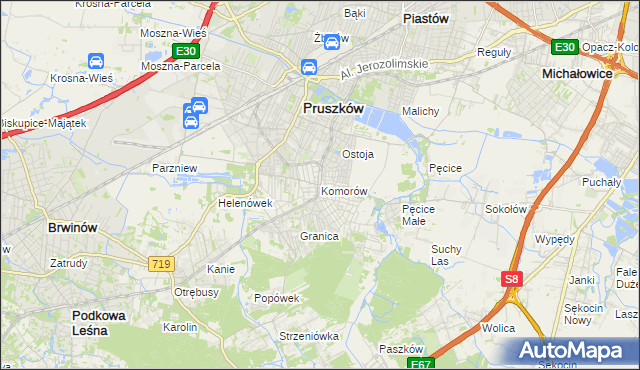 mapa Komorów gmina Michałowice, Komorów gmina Michałowice na mapie Targeo