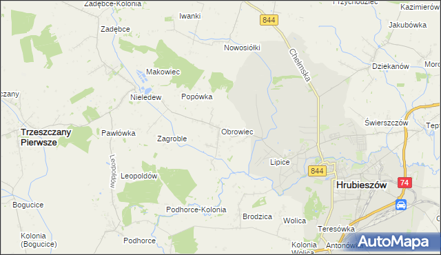 mapa Obrowiec gmina Hrubieszów, Obrowiec gmina Hrubieszów na mapie Targeo