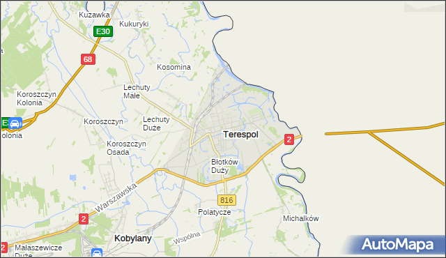 mapa Terespol powiat bialski, Terespol powiat bialski na mapie Targeo