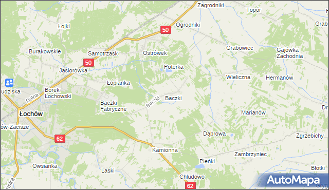 mapa Baczki gmina Łochów, Baczki gmina Łochów na mapie Targeo