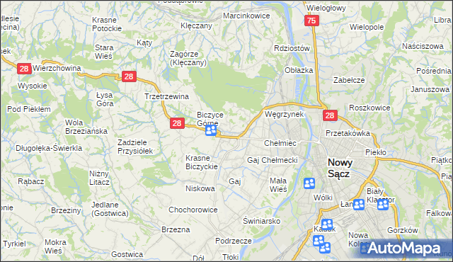 mapa Biczyce Dolne, Biczyce Dolne na mapie Targeo