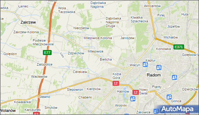 mapa Bielicha, Bielicha na mapie Targeo