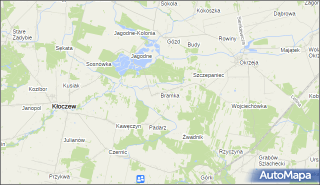 mapa Bramka gmina Kłoczew, Bramka gmina Kłoczew na mapie Targeo