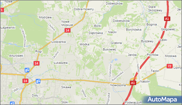 mapa Dąbrowa gmina Nowosolna, Dąbrowa gmina Nowosolna na mapie Targeo