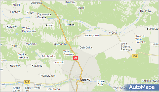 mapa Dąbrówka gmina Lipsko, Dąbrówka gmina Lipsko na mapie Targeo