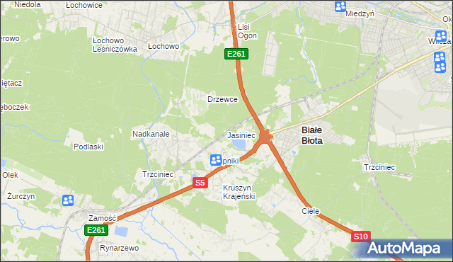 mapa Jasiniec gmina Białe Błota, Jasiniec gmina Białe Błota na mapie Targeo