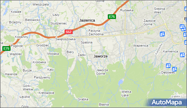 mapa Jaworze powiat bielski, Jaworze powiat bielski na mapie Targeo