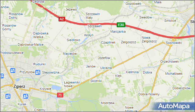 mapa Józefów gmina Zgierz, Józefów gmina Zgierz na mapie Targeo