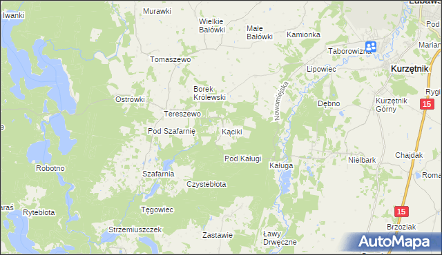 mapa Kąciki gmina Kurzętnik, Kąciki gmina Kurzętnik na mapie Targeo