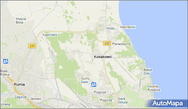 mapa Kosakowo powiat pucki, Kosakowo powiat pucki na mapie Targeo
