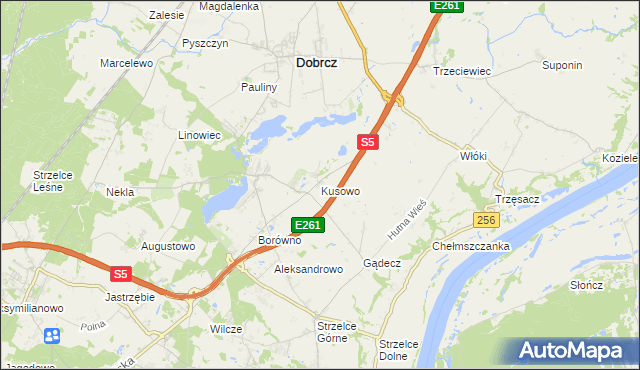 mapa Kusowo gmina Dobrcz, Kusowo gmina Dobrcz na mapie Targeo