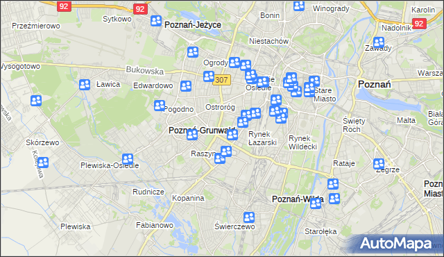 mapa Łazarz gmina Poznań, Łazarz gmina Poznań na mapie Targeo