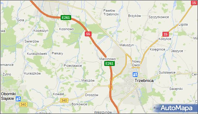 mapa Marcinowo gmina Trzebnica, Marcinowo gmina Trzebnica na mapie Targeo
