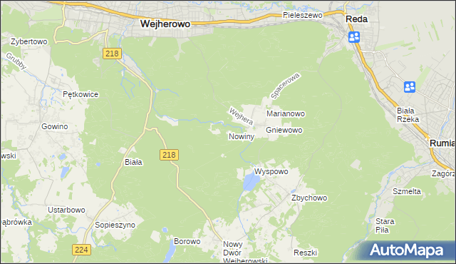 mapa Nowiny gmina Wejherowo, Nowiny gmina Wejherowo na mapie Targeo