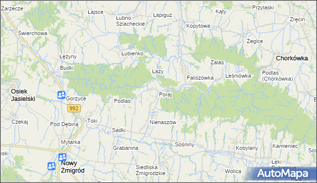 mapa Poraj gmina Chorkówka, Poraj gmina Chorkówka na mapie Targeo