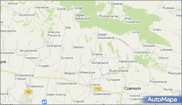 mapa Stradów gmina Czarnocin, Stradów gmina Czarnocin na mapie Targeo