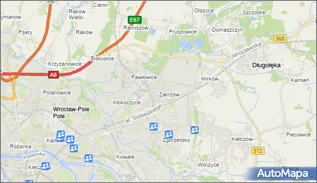 mapa Zakrzów gmina Wrocław, Zakrzów gmina Wrocław na mapie Targeo