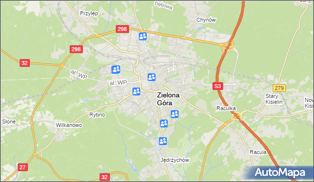 mapa Zielona Góra, Zielona Góra na mapie Targeo