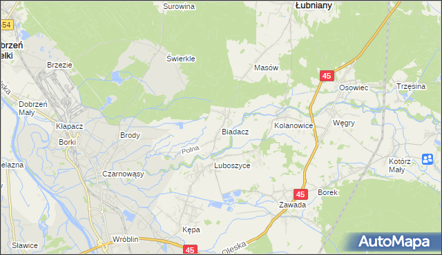 mapa Biadacz gmina Łubniany, Biadacz gmina Łubniany na mapie Targeo