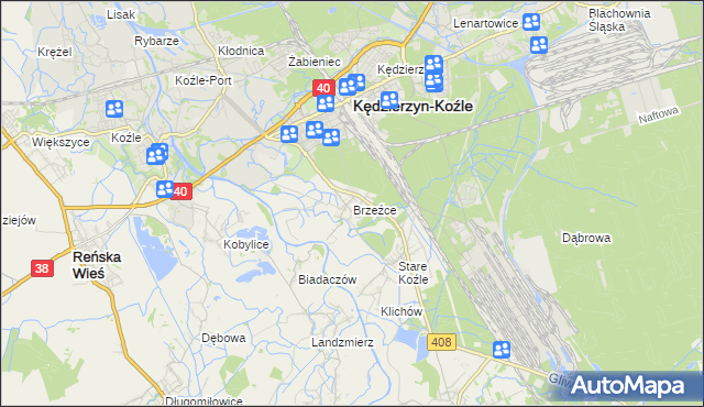 mapa Brzeźce gmina Bierawa, Brzeźce gmina Bierawa na mapie Targeo