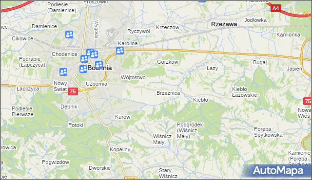 mapa Brzeźnica gmina Bochnia, Brzeźnica gmina Bochnia na mapie Targeo