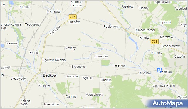 mapa Brzustów gmina Będków, Brzustów gmina Będków na mapie Targeo