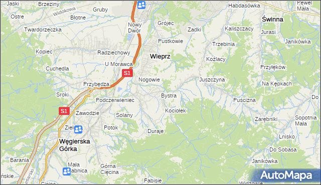mapa Bystra gmina Radziechowy-Wieprz, Bystra gmina Radziechowy-Wieprz na mapie Targeo