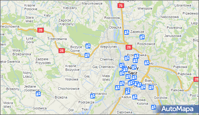 mapa Chełmiec powiat nowosądecki, Chełmiec powiat nowosądecki na mapie Targeo