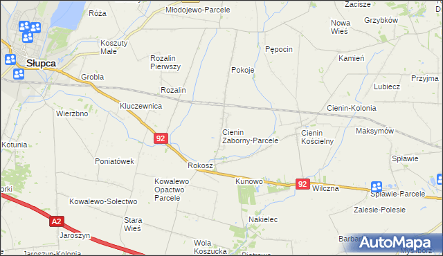 mapa Cienin Zaborny-Parcele, Cienin Zaborny-Parcele na mapie Targeo