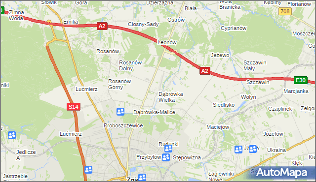 mapa Dąbrówka Wielka gmina Zgierz, Dąbrówka Wielka gmina Zgierz na mapie Targeo