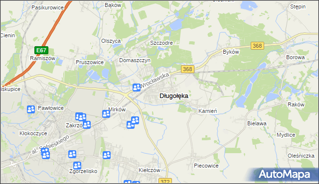 mapa Długołęka powiat wrocławski, Długołęka powiat wrocławski na mapie Targeo