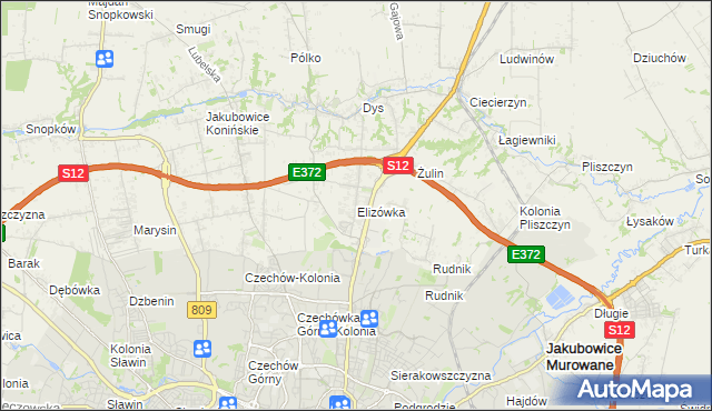 mapa Elizówka gmina Niemce, Elizówka gmina Niemce na mapie Targeo