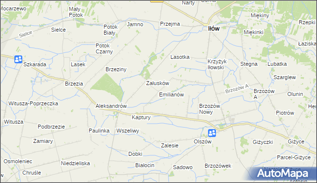 mapa Emilianów gmina Iłów, Emilianów gmina Iłów na mapie Targeo
