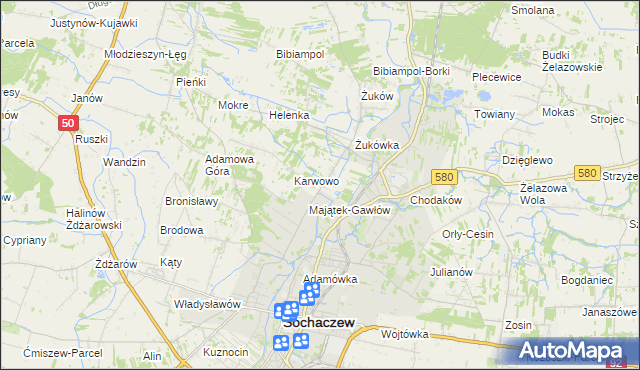 mapa Gawłów gmina Sochaczew, Gawłów gmina Sochaczew na mapie Targeo