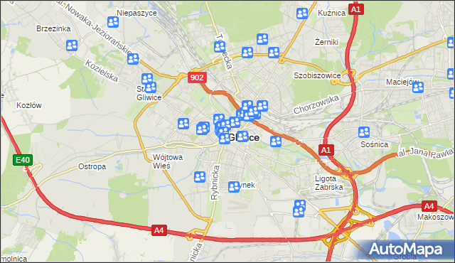 mapa Gliwic, Gliwice na mapie Targeo