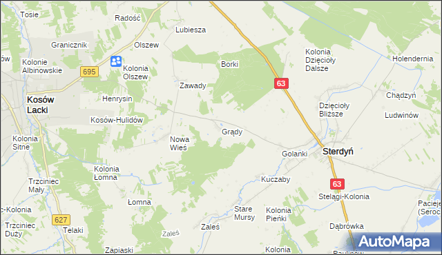 mapa Grądy gmina Sterdyń, Grądy gmina Sterdyń na mapie Targeo