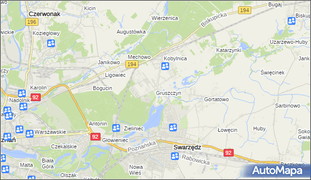 mapa Gruszczyn gmina Swarzędz, Gruszczyn gmina Swarzędz na mapie Targeo