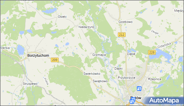 mapa Grzmiąca gmina Bytów, Grzmiąca gmina Bytów na mapie Targeo
