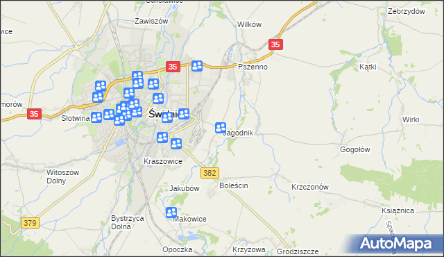 mapa Jagodnik gmina Świdnica, Jagodnik gmina Świdnica na mapie Targeo
