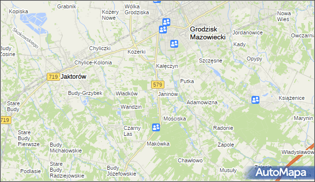 mapa Janinów gmina Grodzisk Mazowiecki, Janinów gmina Grodzisk Mazowiecki na mapie Targeo