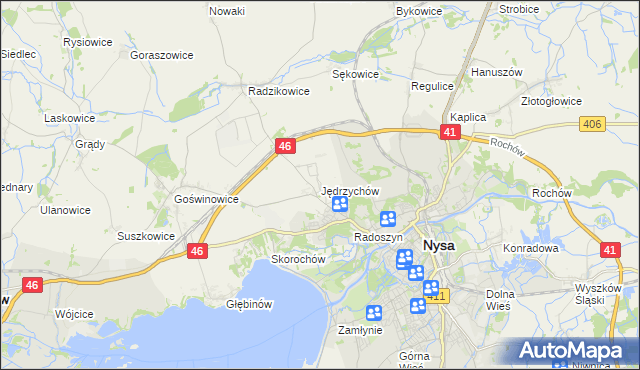 mapa Jędrzychów gmina Nysa, Jędrzychów gmina Nysa na mapie Targeo