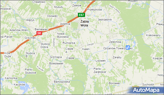 mapa Kaleń gmina Żabia Wola, Kaleń gmina Żabia Wola na mapie Targeo