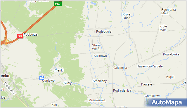 mapa Kalinowo gmina Ostrów Mazowiecka, Kalinowo gmina Ostrów Mazowiecka na mapie Targeo