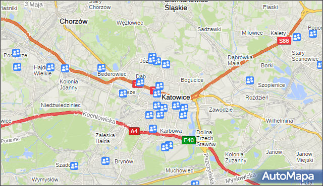 mapa Katowic, Katowice na mapie Targeo