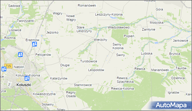 mapa Kazimierzów gmina Koluszki, Kazimierzów gmina Koluszki na mapie Targeo