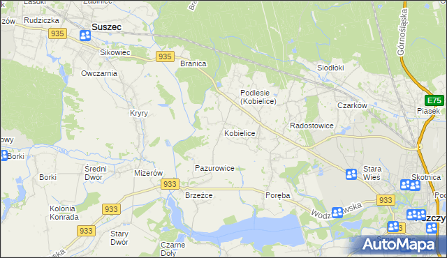 mapa Kobielice gmina Suszec, Kobielice gmina Suszec na mapie Targeo