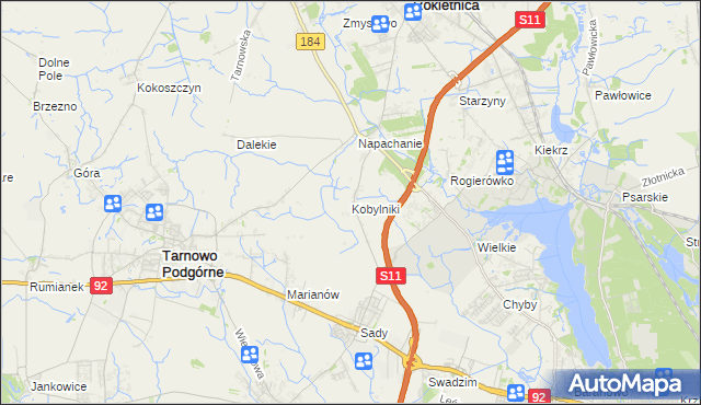 mapa Kobylniki gmina Rokietnica, Kobylniki gmina Rokietnica na mapie Targeo