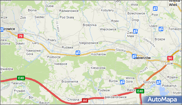 mapa Kochanów gmina Zabierzów, Kochanów gmina Zabierzów na mapie Targeo